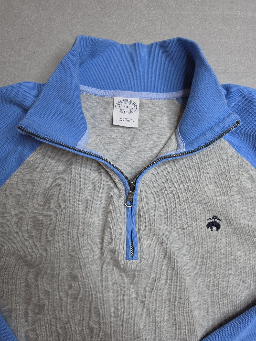 Brooks Brothers Mens Pullover 1/4 Zip Long Sleeve Sweater XXL Gray Blue - Picture 1 of 6
